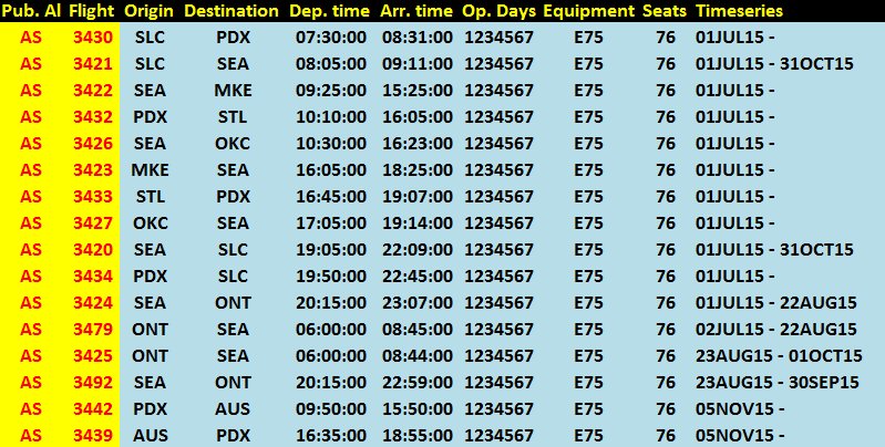 Alaska E175 Schedule Update