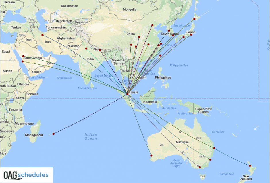 Air Asia X 2016 network map