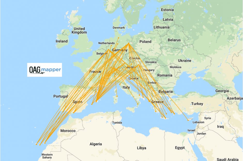 Laudamotion route map summer 2018
