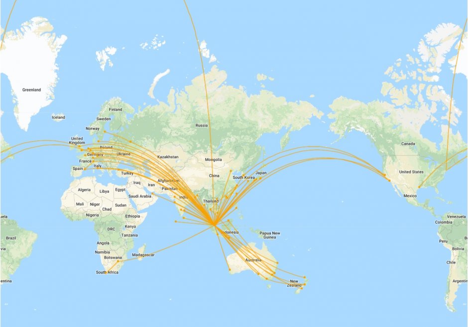 Карта полетов singapore airlines