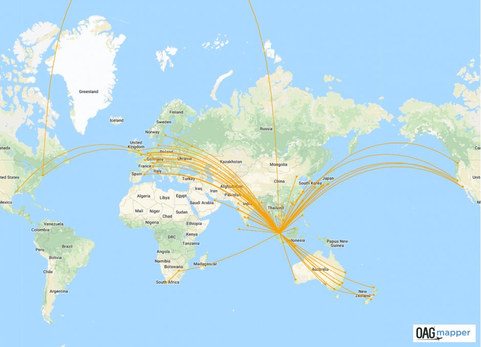 Карта полетов singapore airlines