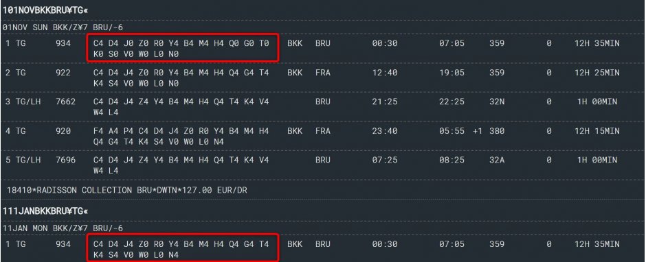 Thai Airways International Nov Jan 21 Brussels Inventory Variations Routesonline