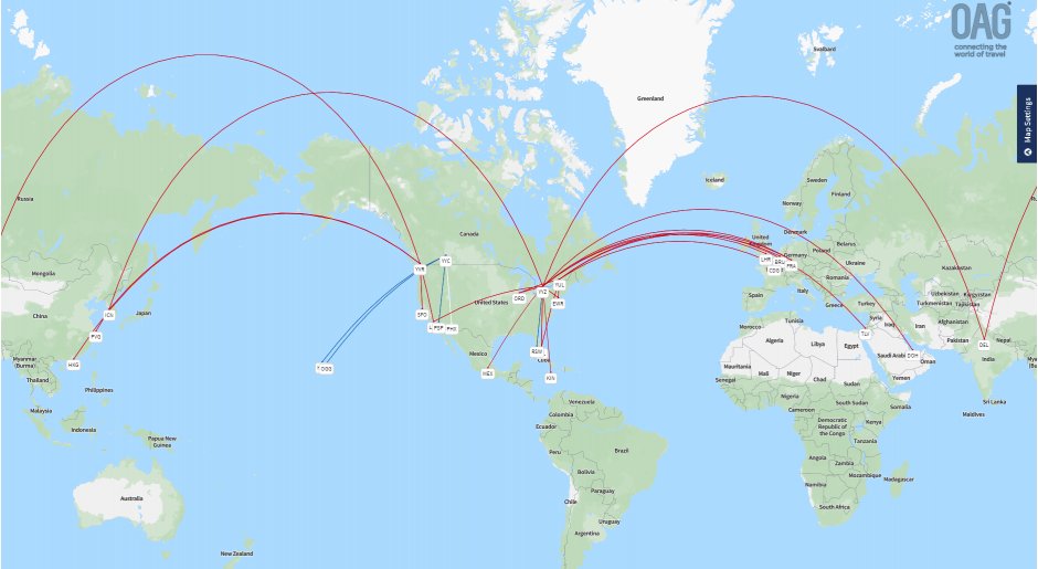 OAG Canada route map