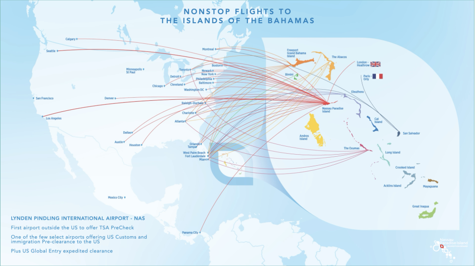 Lynden Pindling International Airport Nonstop Routes Map